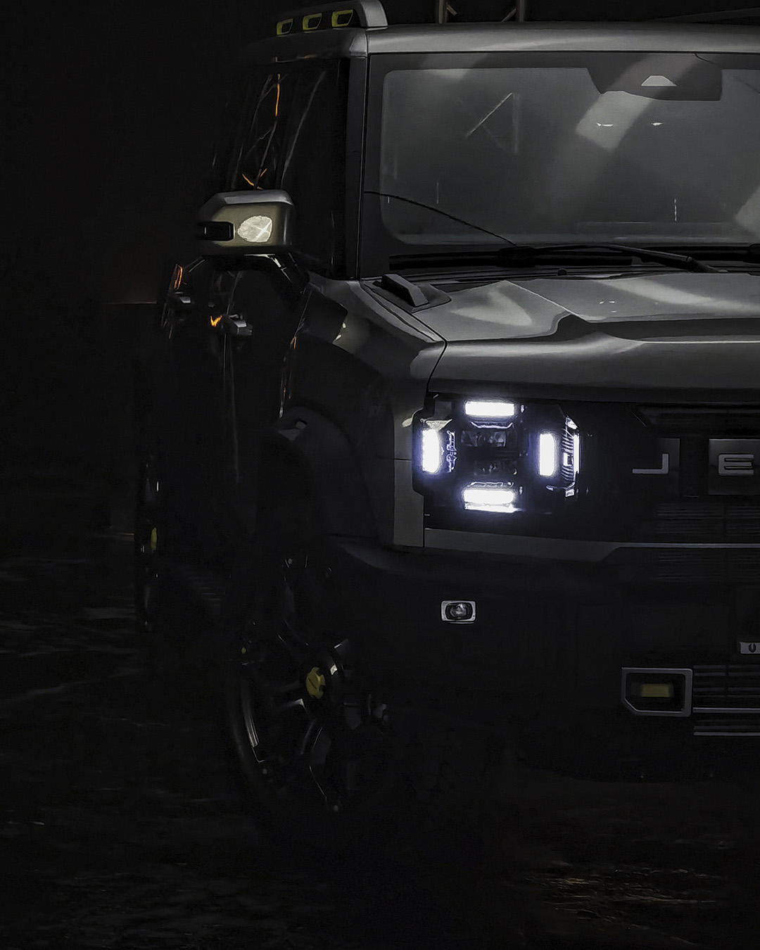 Фари-JETOUR-T2-автомобільне-шоу-зйомка-в-чорному-знімальному-павільйоні-Сергій-Цибульський-JETOUR-Україна